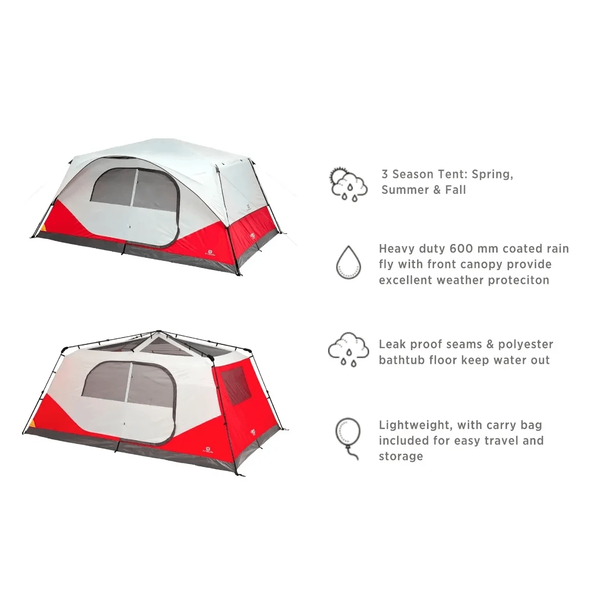 Outbound QuickCamp 3-Season Instant Camping Cabin Tent W/ Rain Fly & Carry Bag 6 Outbound QuickCamp 3-Season Instant Camping Cabin Tent W/ Rain Fly & Carry Bag - Image 4
