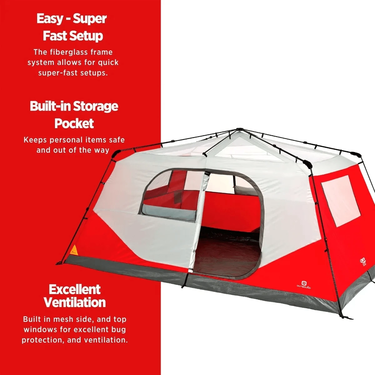 Outbound QuickCamp 3-Season Instant Camping Cabin Tent W/ Rain Fly & Carry Bag 7 Outbound QuickCamp 3-Season Instant Camping Cabin Tent W/ Rain Fly & Carry Bag - Image 5