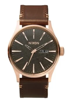 Nixon Sentry Leather Watch -Outdoor Sports Shop 189146 Rose Gold Gunmetal Brown