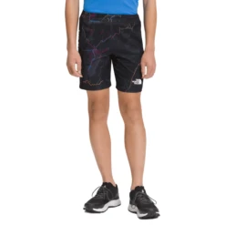 The North Face Never Stop Knit Training Short - Boys' -Outdoor Sports Shop NORTHF B NEVER STOP KNT TRAINING SHRT TNF Black Trail Glow Print