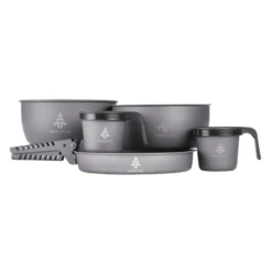 Woods Nootka Anodized 5-Piece Camping Cook Set -Outdoor Sports Shop NWEB WOODS NOOTKA COOK SET Gray 5 Piece