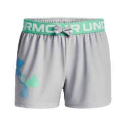 Under Armour Play Up Graphic Logo Short - Girls' -Outdoor Sports Shop Under Armour Play Up Graphic Logo Short Girls Mod Gray Green Breeze White
